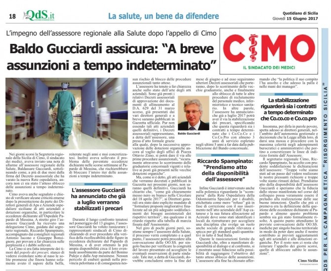 CIMO & QUOTIDIANO DI SICILIA DEL 15 GIUGNO 2017 - www.cimosicilia.org