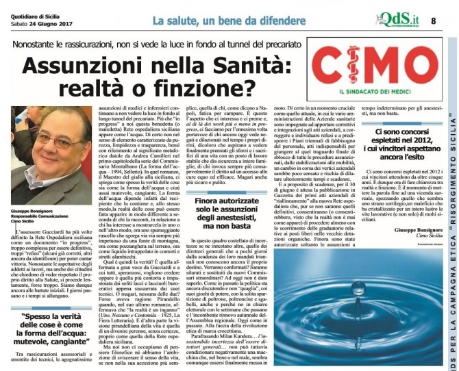 CIMO & QUOTIDIANO DI SICILIA DEL 24 GIUGNO 2017 - www.cimosicilia.org