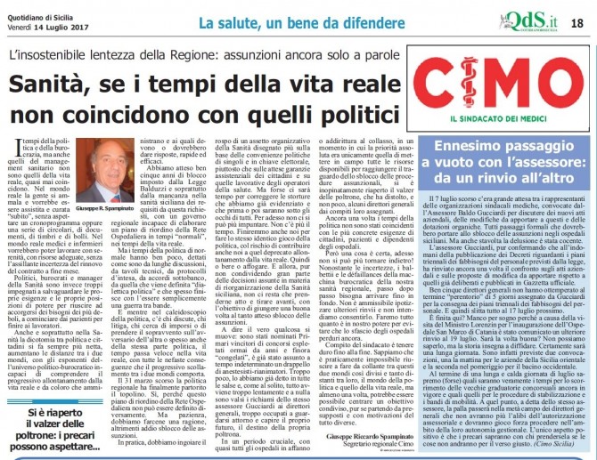 CIMO & QUOTIDIANO DI SICILIA DEL 14 LUGLIO 2017 - www.cimosicilia.org