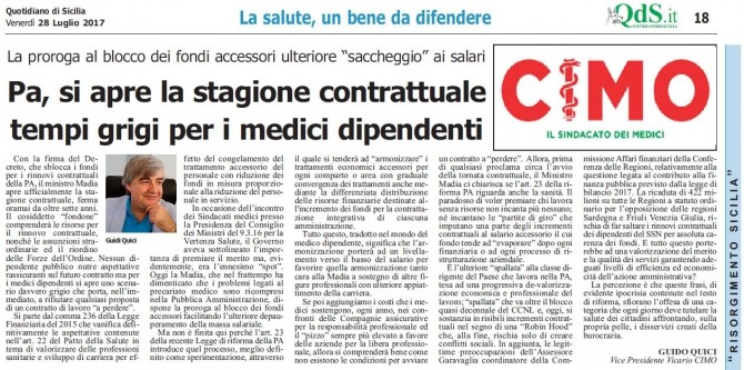 CIMO & QUOTIDIANO DI SICILIA DEL 28 LUGLIO 2017 - www.cimosicilia.org