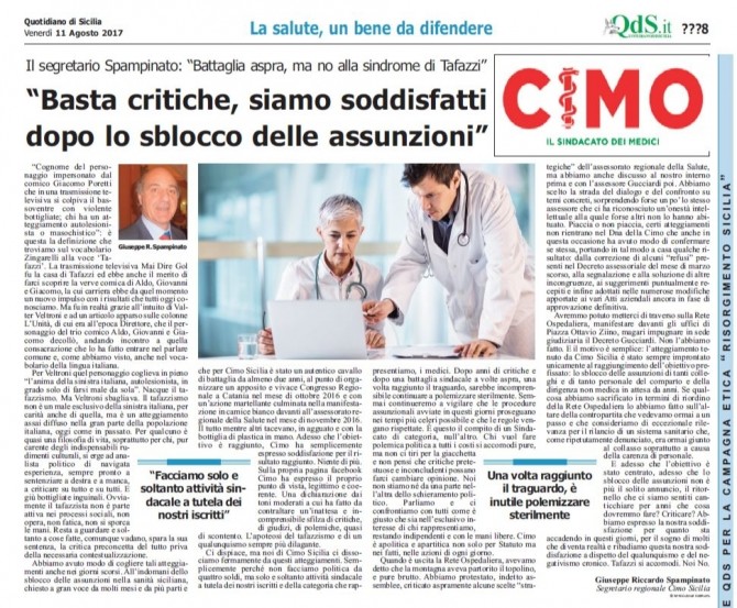 CIMO & QUOTIDIANO DI SICILIA DEL 11 AGOSTO 2017 - www.cimosicilia.org
