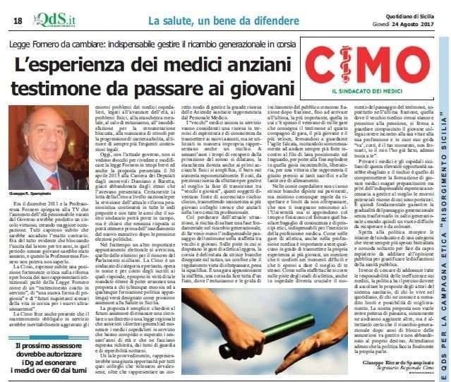 CIMO & QUOTIDIANO DI SICILIA DEL 14 AGOSTO 2017 - www.cimosicilia.org