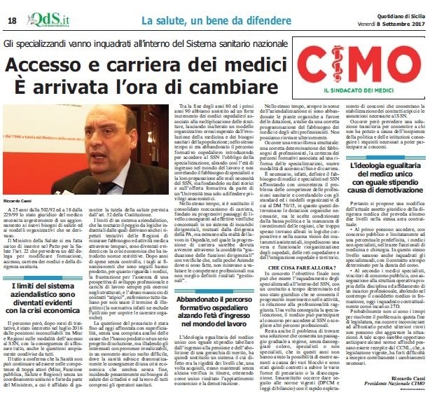 CIMO & QUOTIDIANO DI SICILIA DEL 8 SETTEMBRE 2017 - www.cimosicilia.org