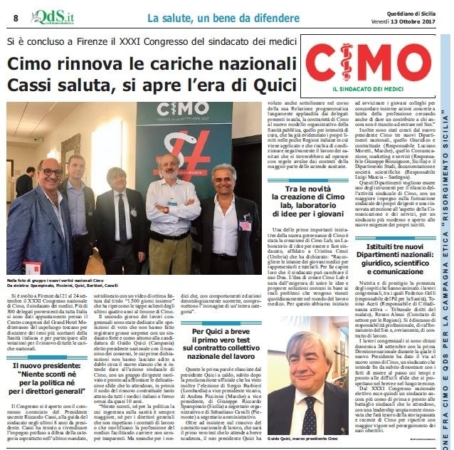 CIMO & QUOTIDIANO DI SICILIA 13 OTTOBRE 2017 - www.cimosicilia.org