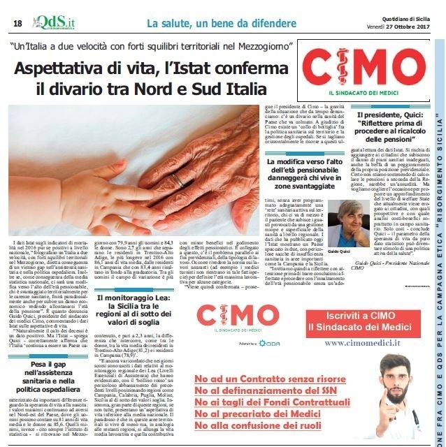 CIMO & QUOTIDIANO DI SICILIA DEL 27 OTTOBRE 2017 - www.cimosicilia.org