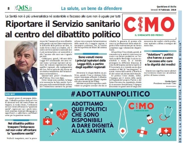 CIMO & QUOTIDIANO DI SICILIA DEL 9 FEBBRAIO 2018 - www.cimosicilia.org