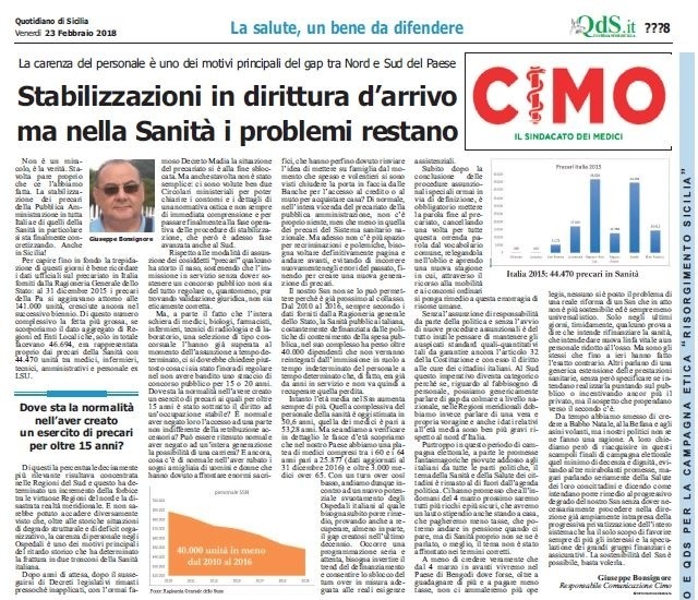 CIMO & QUOTIDIANO DI SICILIA DEL 24 FEBBRAIO 2018 - www.cimosicilia.org