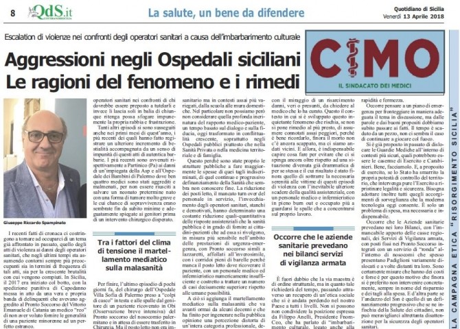 CIMO & QUOTIDIANO DI SICILIA DEL 13 APRILE 2018 - www.cimosicilia.org