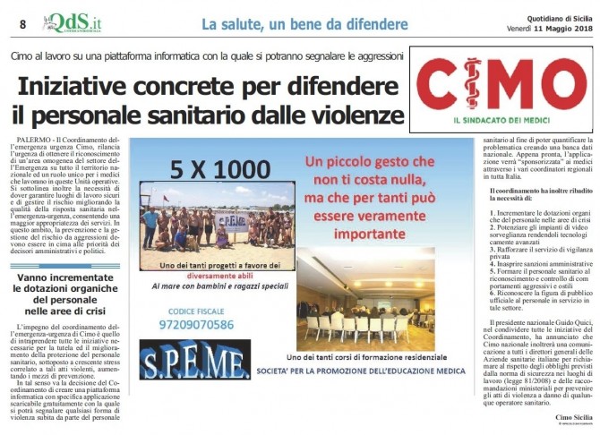 CIMO & QUOTIDIANO DI SICILIA DEL 11 MAGGIO 2018 - www.cimosicilia.org