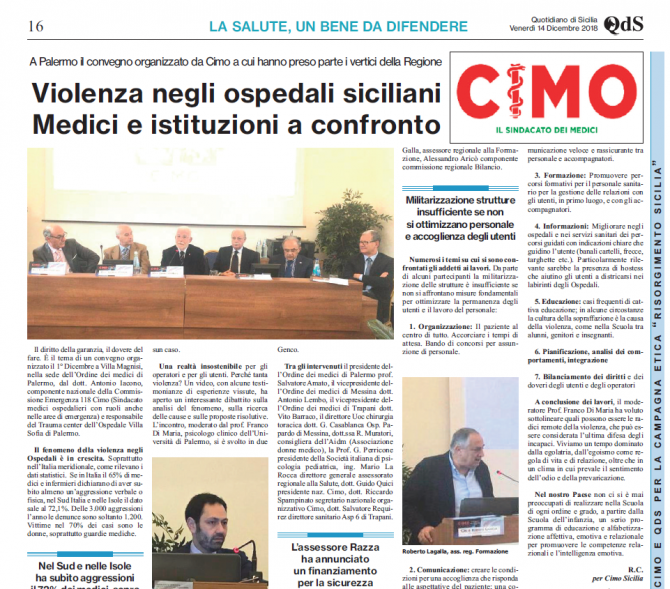 CIMO & QUOTIDIANO DI SICILIA DEL 14 DICEMBRE 2018 - www.cimosicilia.org