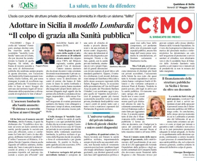 CIMO & Quotidiano di Sicilia del 17 MAGGIO 2019 - www.cimosicilia.org
