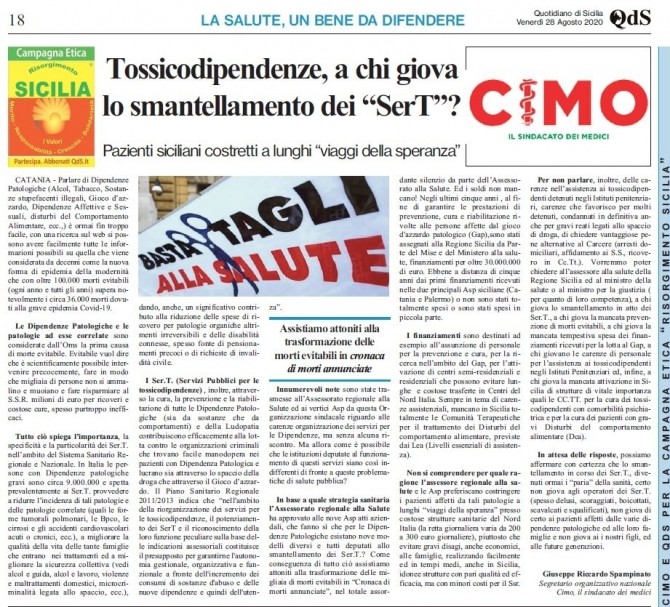 CIMO & QDS DEL 28 AGOSTO 2020 - www.cimosicilia.org